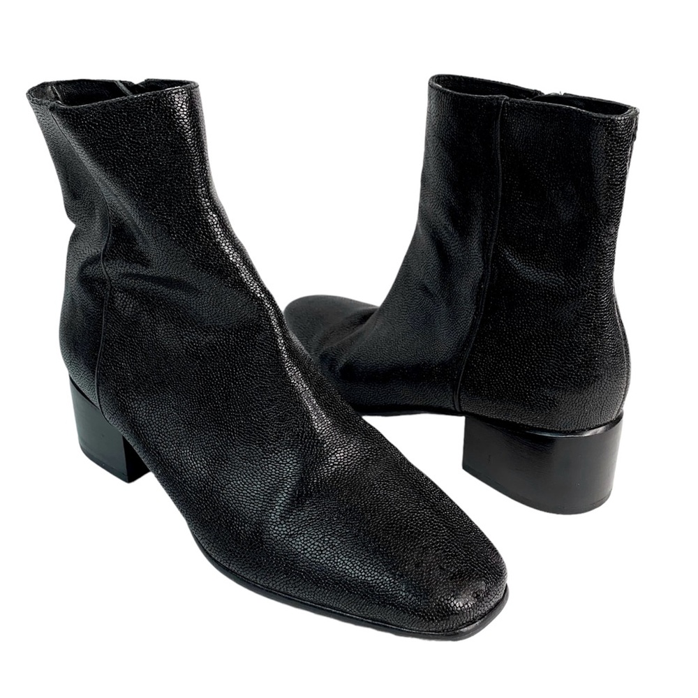 Rag & Bone Aslen Black Leather Ankle Boots Size 39 US 9 Glossy Stingray Effect